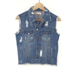 GY Los Angeles S Denim Vest Medium Blue Distressed